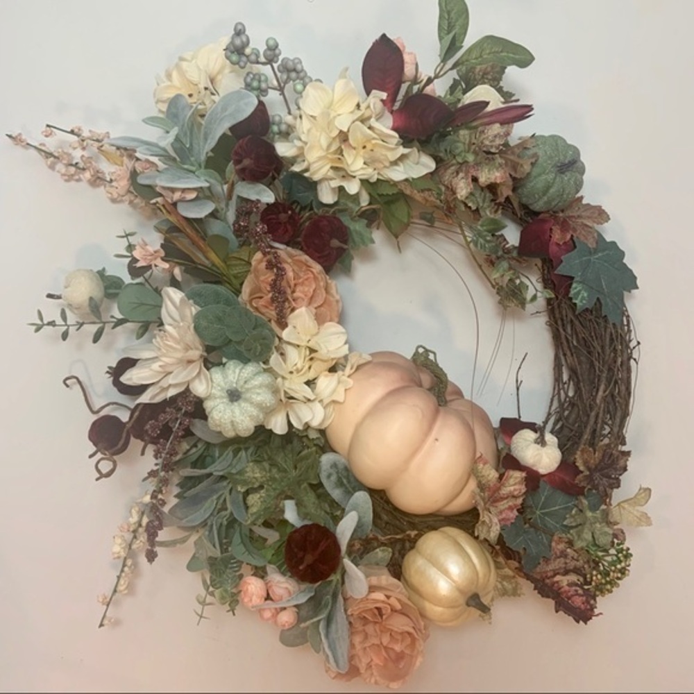 Fall Blush Lambs Ear Pumpkins Elegant Wreath